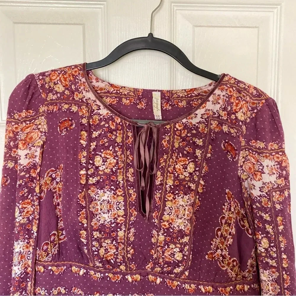 FREE PEOPLE Bridget Dress Size Small Floral Boho Berry